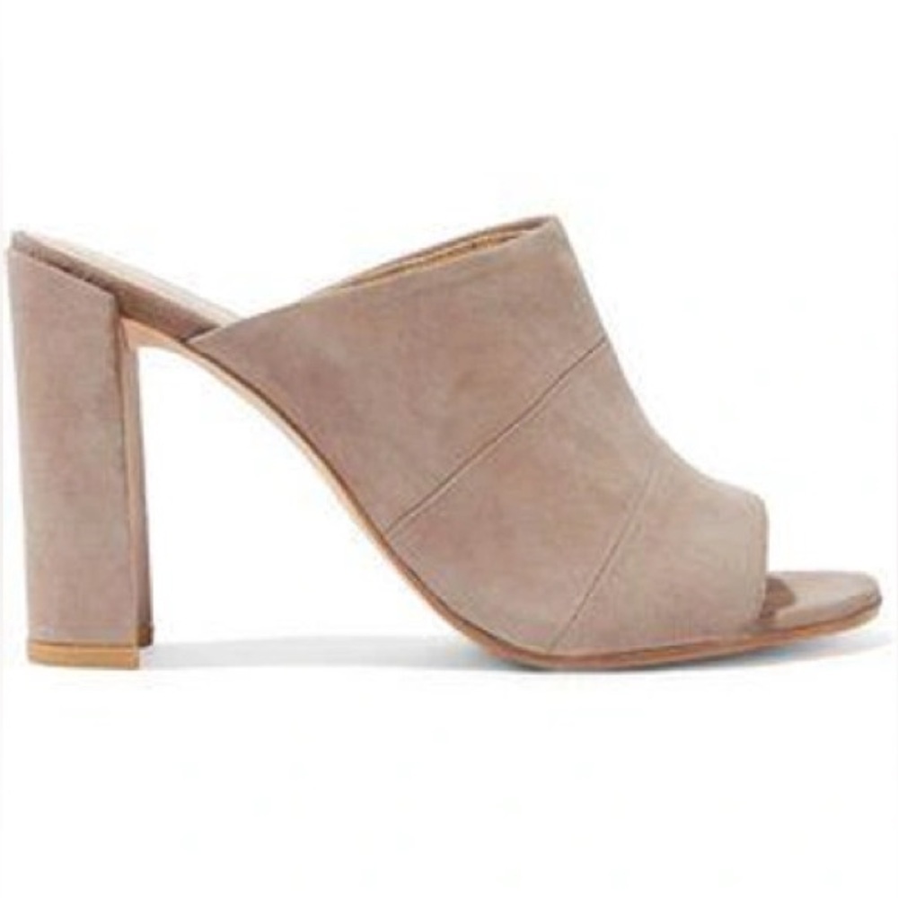 Stuart Weitzman Tan Suede Leather Open-Toe Block Mule Heeled Sandals Size 7